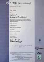 PRINCE2 Practioner Certificate for Tony Smith